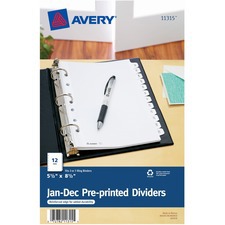 Preprinted Tab Dividers, 12-Tab, Jan. to Dec., 8.5 x 5.5, White, 1 Set